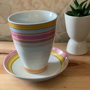 SECOND CUP | Pastel Striped Mug with No Handle & Saucer
